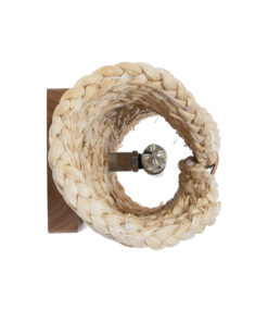 GloboStar® GUAVA 02385 Boho Φωτιστικό Τοίχου – Απλίκα Δίφωτο 2 x G9 AC220-240V IP20 – Μ11 x Π13 x Υ30cm – Μπεζ Ξύλινο Μπαμπού Πλέγμα με Καφέ Δέρμα