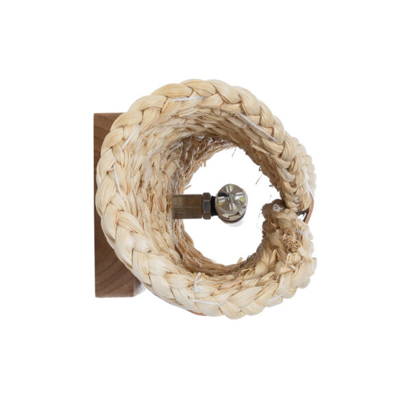 GloboStar® GUAVA 02385 Boho Φωτιστικό Τοίχου – Απλίκα Δίφωτο 2 x G9 AC220-240V IP20 – Μ11 x Π13 x Υ30cm – Μπεζ Ξύλινο Μπαμπού Πλέγμα με Καφέ Δέρμα