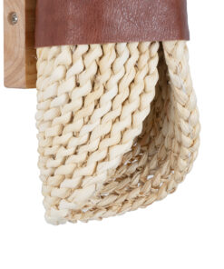 GloboStar® GUAVA 02385 Boho Φωτιστικό Τοίχου – Απλίκα Δίφωτο 2 x G9 AC220-240V IP20 – Μ11 x Π13 x Υ30cm – Μπεζ Ξύλινο Μπαμπού Πλέγμα με Καφέ Δέρμα