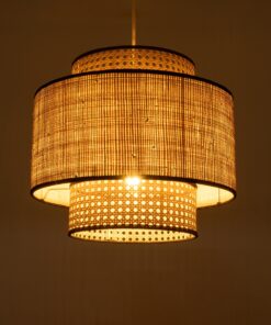 GloboStar® BRAVADO 02386 Boho Κρεμαστό Φωτιστικό Οροφής Μονόφωτο 1 x E27 AC220-240V IP20 – Φ40 x Υ35cm – Καφέ με Μπεζ Μπαμπού Πλέγμα – 5 Χρόνια Εγγύηση