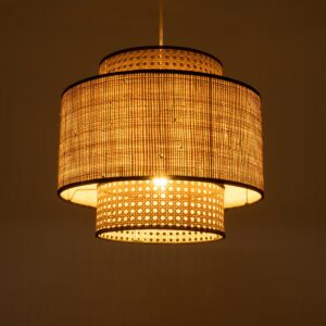 GloboStar® BRAVADO 02386 Boho Κρεμαστό Φωτιστικό Οροφής Μονόφωτο 1 x E27 AC220-240V IP20 – Φ40 x Υ35cm – Καφέ με Μπεζ Μπαμπού Πλέγμα – 5 Χρόνια Εγγύηση