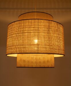 GloboStar® BRAVADO 02387 Boho Κρεμαστό Φωτιστικό Οροφής Μονόφωτο 1 x E27 AC220-240V IP20 – Φ70 x Υ58cm – Καφέ με Μπεζ Μπαμπού Πλέγμα – 5 Χρόνια Εγγύηση