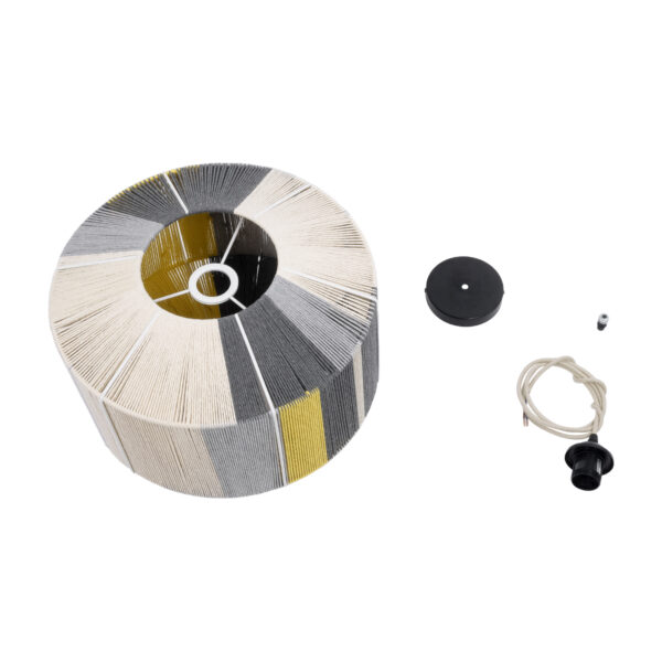 GloboStar® SALERNO 02388 Boho Κρεμαστό Φωτιστικό Οροφής Μονόφωτο 1 x E27 AC220-240V IP20 – Φ40 x Υ35cm – Γρι με Κίτρινο και Μπεζ – Καφέ με Μωβ Λεπτομέρεια Λεπτό Νήμα Πλέγμα Βαμβακερό Καπέλο