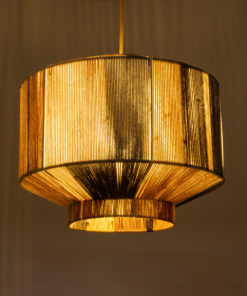 GloboStar® SALERNO 02388 Boho Κρεμαστό Φωτιστικό Οροφής Μονόφωτο 1 x E27 AC220-240V IP20 – Φ40 x Υ35cm – Γρι με Κίτρινο και Μπεζ – Καφέ με Μωβ Λεπτομέρεια Λεπτό Νήμα Πλέγμα Βαμβακερό Καπέλο