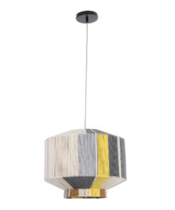 GloboStar® SALERNO 02388 Boho Κρεμαστό Φωτιστικό Οροφής Μονόφωτο 1 x E27 AC220-240V IP20 – Φ40 x Υ35cm – Γρι με Κίτρινο και Μπεζ – Καφέ με Μωβ Λεπτομέρεια Λεπτό Νήμα Πλέγμα Βαμβακερό Καπέλο