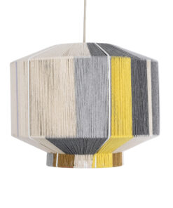 GloboStar® SALERNO 02388 Boho Κρεμαστό Φωτιστικό Οροφής Μονόφωτο 1 x E27 AC220-240V IP20 – Φ40 x Υ35cm – Γρι με Κίτρινο και Μπεζ – Καφέ με Μωβ Λεπτομέρεια Λεπτό Νήμα Πλέγμα Βαμβακερό Καπέλο
