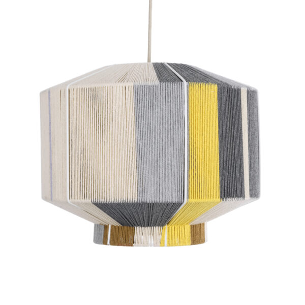 GloboStar® SALERNO 02388 Boho Κρεμαστό Φωτιστικό Οροφής Μονόφωτο 1 x E27 AC220-240V IP20 – Φ40 x Υ35cm – Γρι με Κίτρινο και Μπεζ – Καφέ με Μωβ Λεπτομέρεια Λεπτό Νήμα Πλέγμα Βαμβακερό Καπέλο