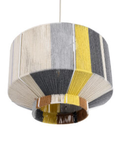 GloboStar® SALERNO 02388 Boho Κρεμαστό Φωτιστικό Οροφής Μονόφωτο 1 x E27 AC220-240V IP20 – Φ40 x Υ35cm – Γρι με Κίτρινο και Μπεζ – Καφέ με Μωβ Λεπτομέρεια Λεπτό Νήμα Πλέγμα Βαμβακερό Καπέλο