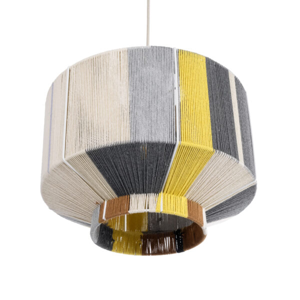 GloboStar® SALERNO 02388 Boho Κρεμαστό Φωτιστικό Οροφής Μονόφωτο 1 x E27 AC220-240V IP20 – Φ40 x Υ35cm – Γρι με Κίτρινο και Μπεζ – Καφέ με Μωβ Λεπτομέρεια Λεπτό Νήμα Πλέγμα Βαμβακερό Καπέλο
