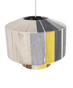 GloboStar® SALERNO 02388 Boho Κρεμαστό Φωτιστικό Οροφής Μονόφωτο 1 x E27 AC220-240V IP20 – Φ40 x Υ35cm – Γρι με Κίτρινο και Μπεζ – Καφέ με Μωβ Λεπτομέρεια Λεπτό Νήμα Πλέγμα Βαμβακερό Καπέλο