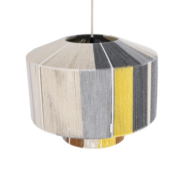 GloboStar® SALERNO 02388 Boho Κρεμαστό Φωτιστικό Οροφής Μονόφωτο 1 x E27 AC220-240V IP20 – Φ40 x Υ35cm – Γρι με Κίτρινο και Μπεζ – Καφέ με Μωβ Λεπτομέρεια Λεπτό Νήμα Πλέγμα Βαμβακερό Καπέλο