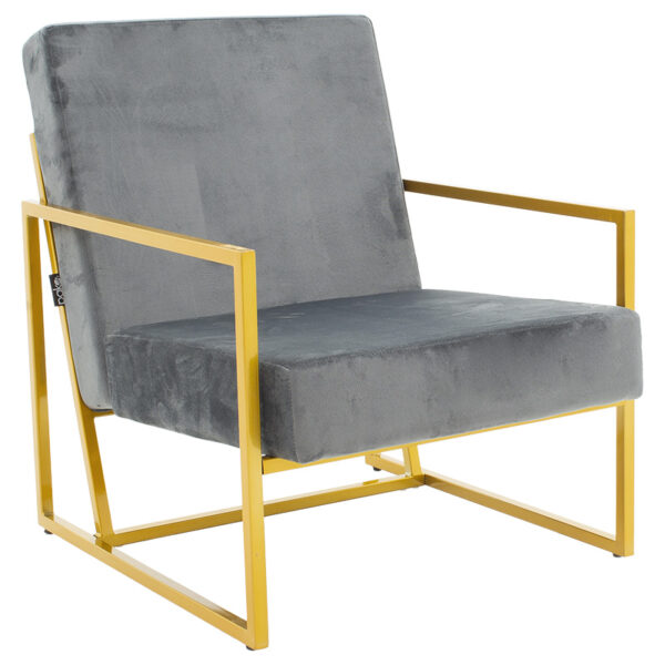 Armchair Evelyn pakoworld velvet dark grey-golden 62x79x77cm 029-000132