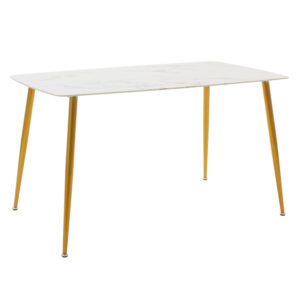 Dining table Paris pakoworld glass 8mm white marble-golden 150x80x75cm 029-000152