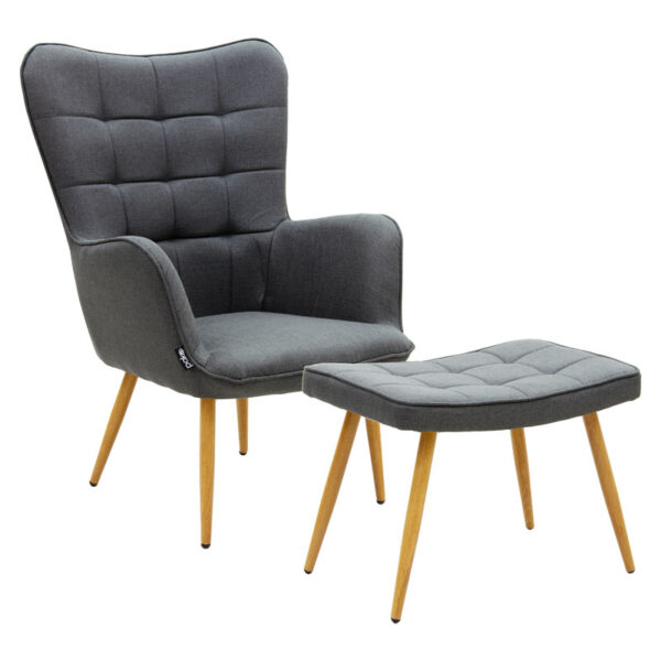 Maddison armchair with footrest-cushion pakoworld anthracite-natural fabric 68x72x98cm 029-000154