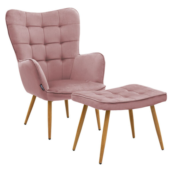 Maddison armchair with footrest-cushion pakoworld velvet rotten apple-natural 68x72x98cm 029-000156