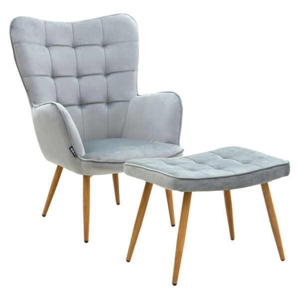 Maddison armchair with footrest-cushion pakoworld velvet grey-natural 68x72x98cm 029-000157