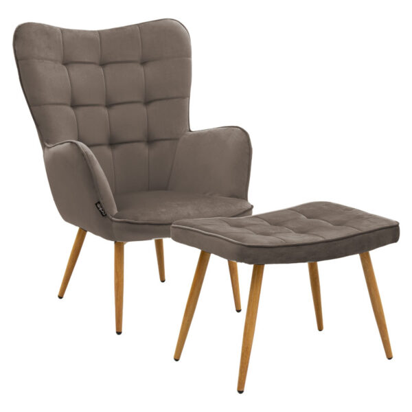 Maddison armchair with footrest-cushion pakoworld velvet brown-natural 68x72x98cm 029-000214