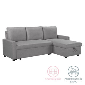 Corner sofa-bed Infuse pakoworld with storage space grey fabric 203x130x88 cm 035-000062