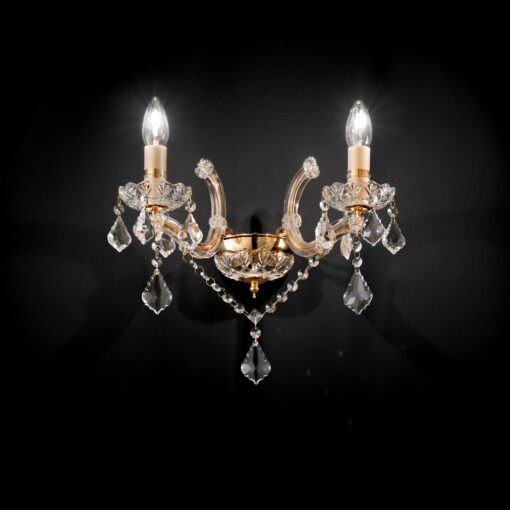 IDEAL LUX Απλίκα Τοίχου FLORIAN 2xE14 Κρύσταλλο Χρυσού Χρώματος – 035659