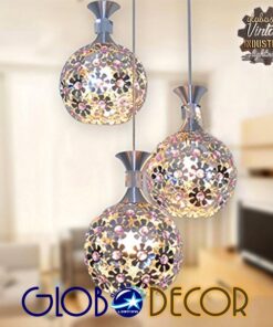 GloboStar® ILLUME 01249 Μοντέρνο Κρεμαστό Φωτιστικό Οροφής Τρίφωτο 3 x E27 Ασημί Μεταλλικό με Κρύσταλλα Μ64 x Π18 x Υ24cm