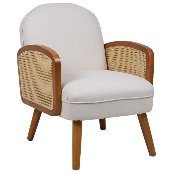 Armchair Ricco pakoworld fabric beige-pe rattan natural-rubberwood walnut 046-000020