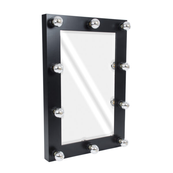 GloboStar® MAKEUP MIRROR-60×90-5 Μοντέρνος Καθρέπτης Μακιγιάζ με Πλαίσιο Φυσικού Ξύλου με Διακόπτη On/Off 10 x E27 AC220-240V – Μ60 x Π7 x Υ90cm – Μαύρος Έβενος