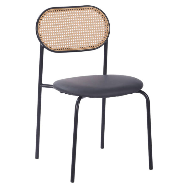 James chair pakoworld pe rattan beige-pu black-metal natural 058-000055