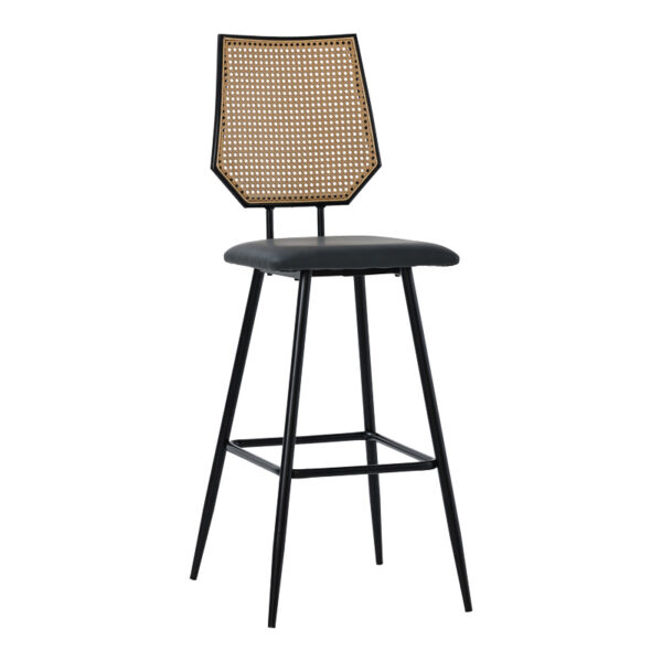 Bar stool Camilla pakoworld pe rattan natural-pu black-metal black 47.5x58x117cm 058-000073