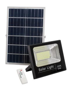 GloboStar® 71557 Αυτόνομος Ηλιακός Προβολέας LED SMD 100W 8000lm με Ενσωματωμένη Μπαταρία 15000mAh – Φωτοβολταϊκό Πάνελ με Αισθητήρα Ημέρας-Νύχτας και Ασύρματο Χειριστήριο RF 2.4Ghz Αδιάβροχος IP66 Ψυχρό Λευκό 6000K