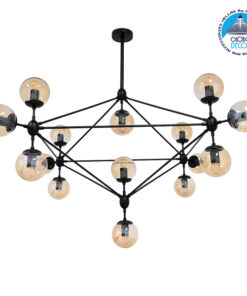 GloboStar® SENTINEL 01637 Μοντέρνο Industrial Κρεμαστό Φωτιστικό Οροφής Πολύφωτο 15 x E27 Μαύρο Μεταλλικό Πολυέλαιος με Μελί Γυαλί Φ150 x Υ115cm