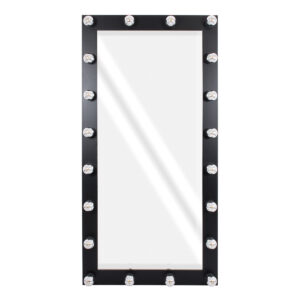 GloboStar® MAKEUP MIRROR-160×80-5 Μοντέρνος Καθρέπτης Μακιγιάζ με Πλαίσιο Φυσικού Ξύλου με Διακόπτη On/Off 20 x E27 AC220-240V – Μ80 x Π7 x Υ160cm – Μαύρος Έβενος