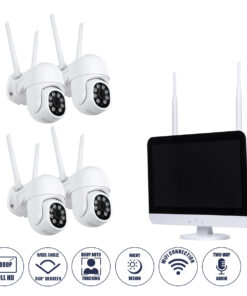 GloboStar® 86041 Ασύρματο Καταγραφικό με Οθόνη – 4 x Camera 2MP 1080P WiFi 360° Μοιρών – Αδιάβροχο IP66 – Νυχτερινή Όραση με LED IR – Διπλή Κατέυθυνση Ομιλίας – Ανιχνευτή Κίνησης – Νυχτερινή Λήψη – Λευκό