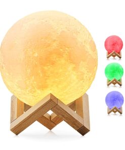 Επαναφορτιζόμενο Διακοσμητικό Ανάγλυφο Φωτιστικό Αφής 3D Moon 20cm RGBW Ντιμαριζόμενο με Ασύρματο Χειριστήριο GloboStar 07030