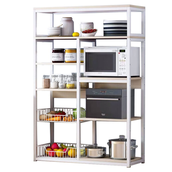 Floor shelf unit Leena pakoworld metallic in white-natural color 80x30x142cm 072-000039