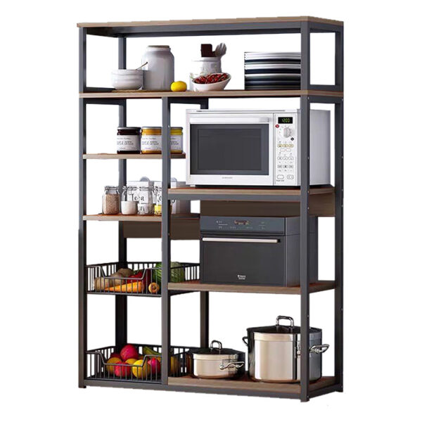 Floor shelf unit Leena pakoworld metallic in black-walnut color 80x30x142cm 072-000055