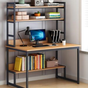 Γραφείο Damp pakoworld με ραφιέρα-MDF φυσικό-μαύρο 100x60x154εκ 072-000087