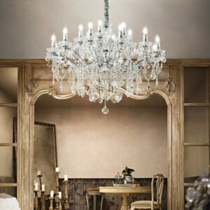 IDEAL LUX Κρεμαστό Φωτιστικό FLORIAN 18xE14 Χρώμιο και Κρύσταλλος – 075150