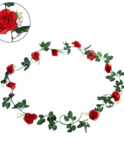 GloboStar® 78129 Τεχνητό Κρεμαστό Φυτό Διακοσμητική Γιρλάντα Λουλουδιών με 10 Κόκκινα Τριαντάφυλλα & Πράσινο Φύλλωμα M20 x Υ220 x Π20cm