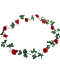GloboStar® 78129 Τεχνητό Κρεμαστό Φυτό Διακοσμητική Γιρλάντα Λουλουδιών με 10 Κόκκινα Τριαντάφυλλα & Πράσινο Φύλλωμα M20 x Υ220 x Π20cm