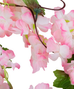 GloboStar® 78100 Τεχνητό Κρεμαστό Φυτό Διακοσμητική Γιρλάντα Λουλουδιών με 18 Ροζ Λευκά Άνθη Κερασιάς & Πράσινο Φύλλωμα M20 x Υ220 x Π20cm