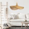 GloboStar® CUBA 01721 Vintage Κρεμαστό Φωτιστικό Οροφής Μονόφωτο 1 x E27 Μπεζ Ξύλινο Bamboo Φ63 x Y32cm