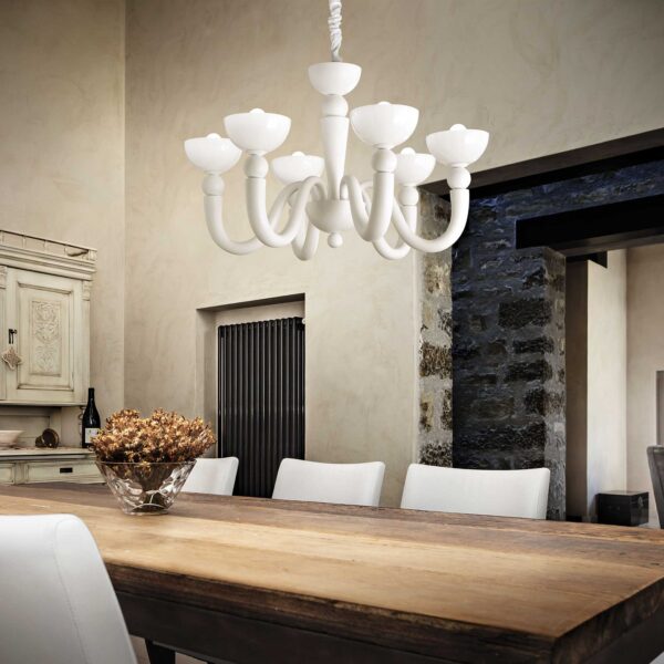 IDEAL LUX Κρεμαστό Φωτιστικό BON BON 8xE14 Λευκού Χρώματος – 094007