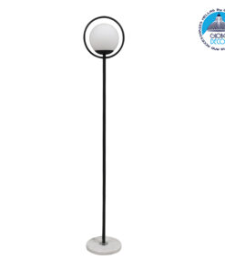 GloboStar® VERSAILLES 01540 Μοντέρνο Φωτιστικό Δαπέδου Μονόφωτο 1 x E27 Μαύρο Μεταλλικό με Γαλακτερή Γυάλινη Μπάλα D25 x H150cm