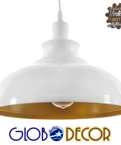 GloboStar® ANDY 00999 Μοντέρνο Κρεμαστό Φωτιστικό Οροφής Μονόφωτο Λευκό Χρυσό Μεταλλικό Καμπάνα Φ35 x Υ28cm