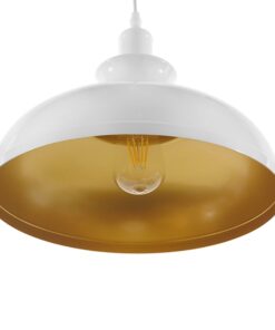 GloboStar® ANDY 00999 Μοντέρνο Κρεμαστό Φωτιστικό Οροφής Μονόφωτο Λευκό Χρυσό Μεταλλικό Καμπάνα Φ35 x Υ28cm