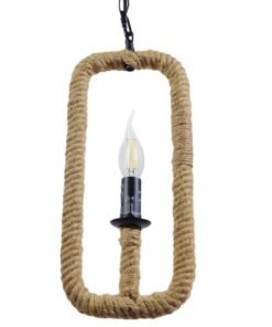 GloboStar® LINDELL 10001110 Vintage Industrial Κρεμαστό Φωτιστικό Οροφής Μονόφωτο 1 x E27 Μαύρο Μεταλλικό με Μπεζ Σχοινί Φ18 x Y33cm