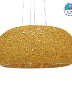 GloboStar® FIJI 01628 Vintage Κρεμαστό Φωτιστικό Οροφής Πολύφωτο 5 x E27 Μπέζ Rattan Φ60 x Υ29cm