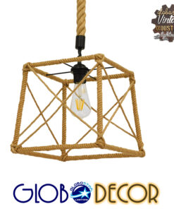GloboStar® POLISHED 01616 Vintage Κρεμαστό Φωτιστικό Οροφής Μονόφωτο 1 x E27 Πλέγμα με Μπεζ Σχοινί Μ30 x Π28 x Υ30cm