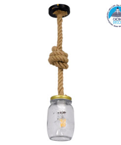 GloboStar® JAM 01128 Vintage Κρεμαστό Φωτιστικό Οροφής Μονόφωτο 1 x E27 Γυάλινο με Μπεζ Σχοινί Φ11 x Y120cm