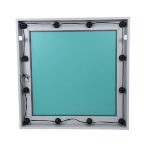 GloboStar® MAKEUP MIRROR-80×80-3 Μοντέρνος Καθρέπτης Μακιγιάζ με Πλαίσιο Φυσικού Ξύλου με Διακόπτη On/Off 12 x E27 AC220-240V – Μ80 x Π7 x Υ80cm – Γκρι Τσιμέντου